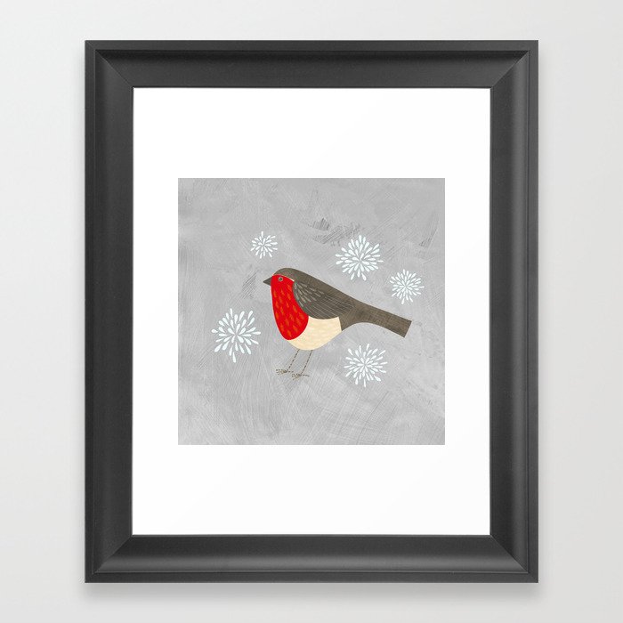 Robin and Snowflakes Framed Art Print