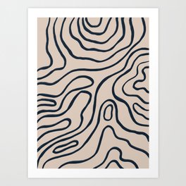 Topographic Map / Nude & Dark Blue Art Print