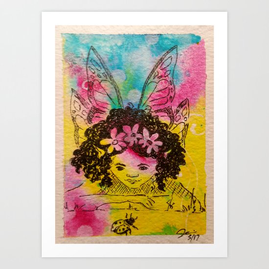 Making Friends ( Fairy and lady bug ) Art Print