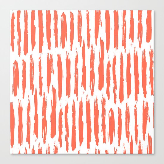 Vertical Dash Deep Coral on White Canvas Print