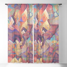 Colorful Distorted Squares Sheer Curtain