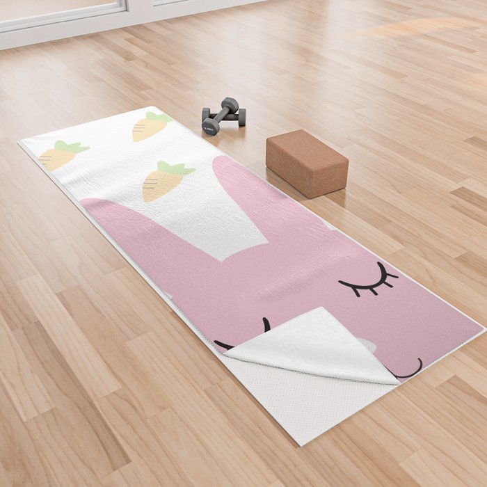 Pink Rabbit and Carrots Yoga Towel