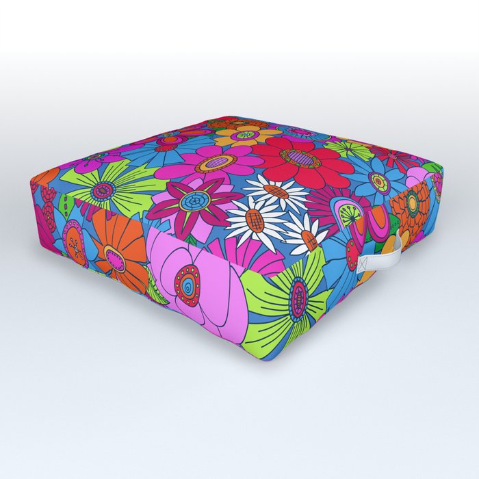 Moddy-Mod Floral (Brighter Version) by lalalamonique Outdoor Floor Cushion