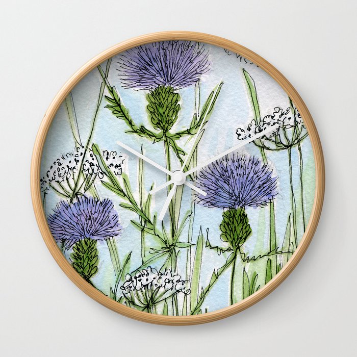 Thistle White Lace Watercolor Wall Clock