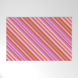 [ Thumbnail: Chocolate, Orchid & Light Pink Colored Lined/Striped Pattern Welcome Mat ]