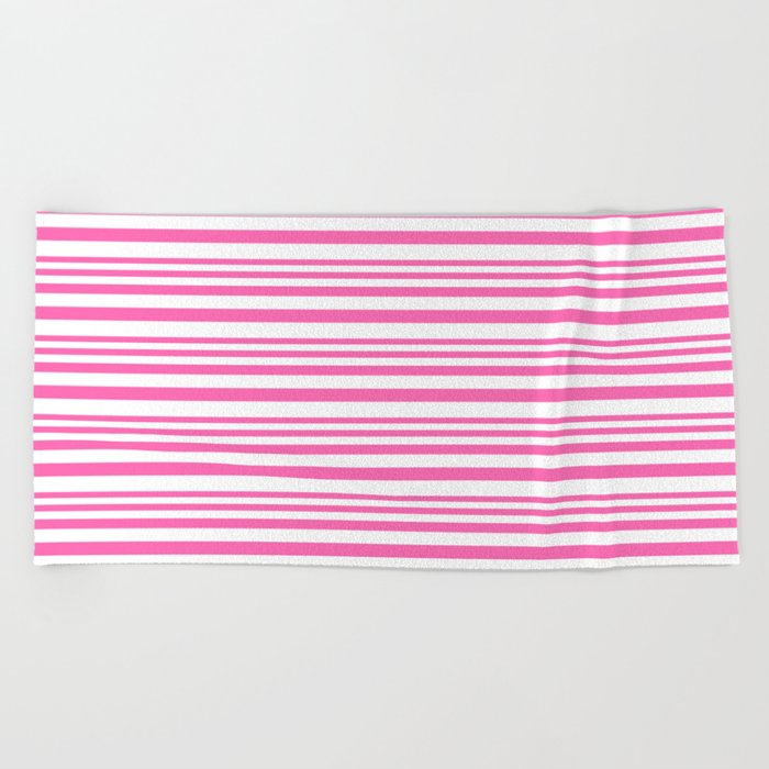 Hot Pink and White Colored Lined/Striped Pattern Beach Towel