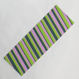 [ Thumbnail: Plum, Dark Slate Gray, and Green Colored Lines Pattern Yoga Mat ]