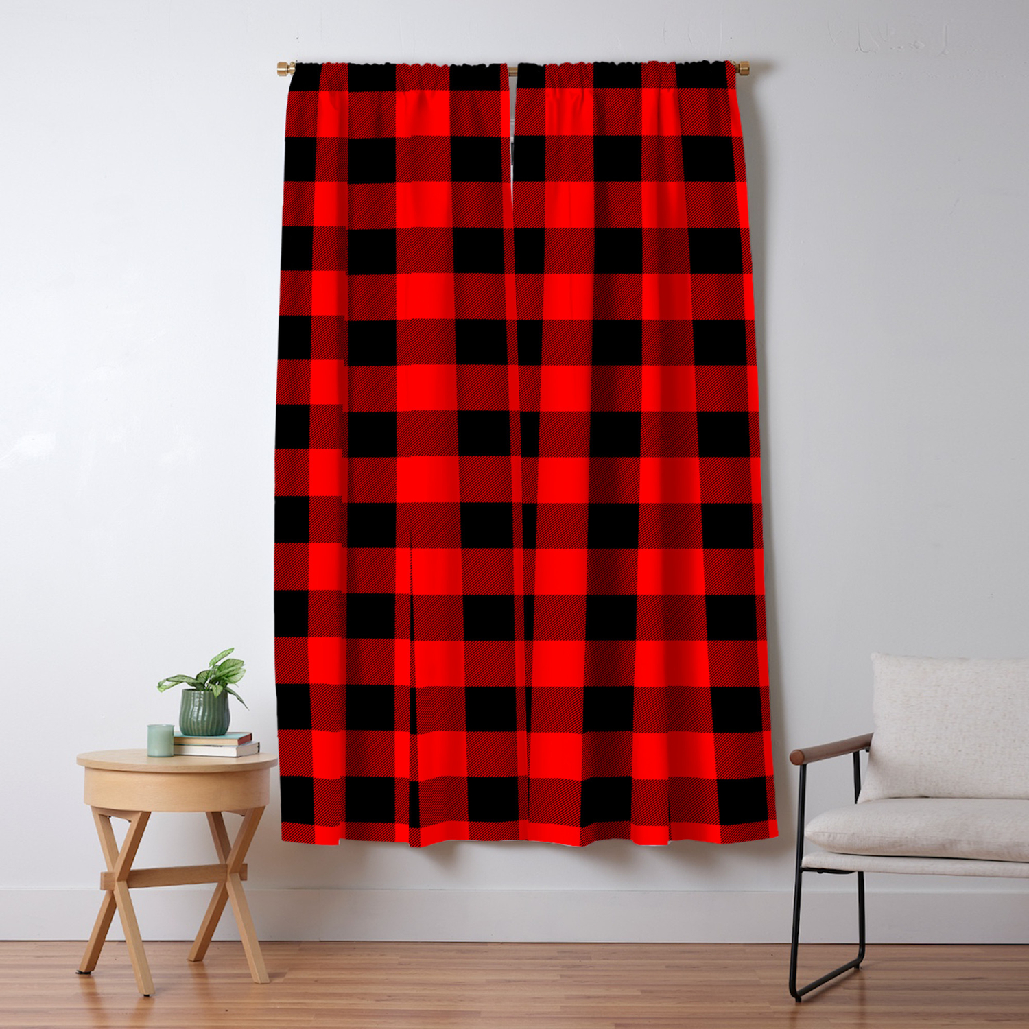Classic Red And Black Buffalo Check Plaid Tartan Blackout Curtain