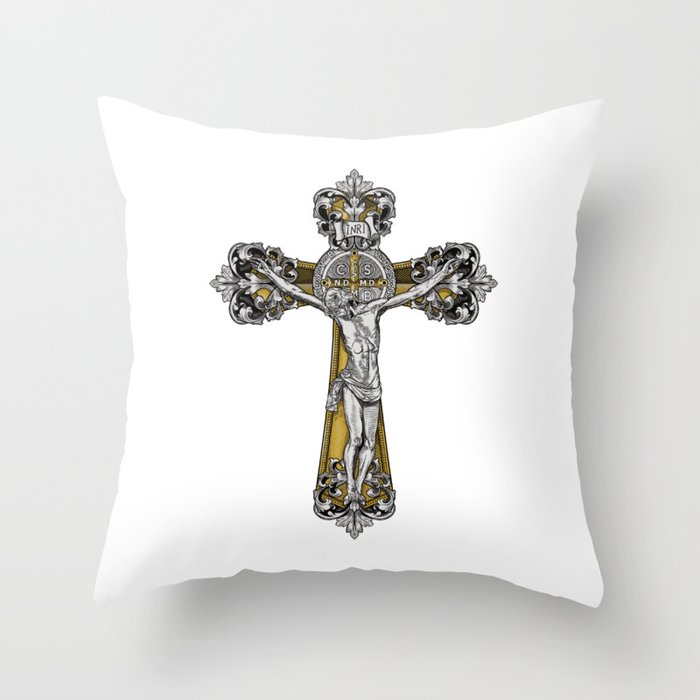 St Benedict Cross Crucifix Throw Pillow
