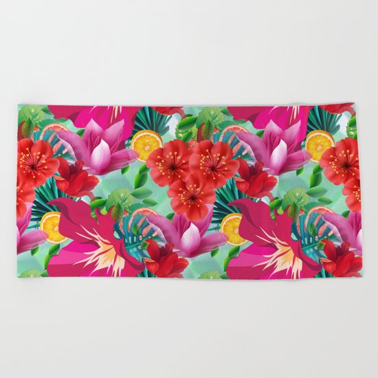 Tropical Summer Flower And Fruit Pattern Beach Towel
