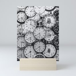 Clocks montage, time variations black and white portrait photograph - photography - photographs Mini Art Print