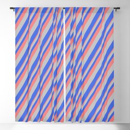 [ Thumbnail: Light Coral, Grey, and Royal Blue Colored Striped/Lined Pattern Blackout Curtain ]