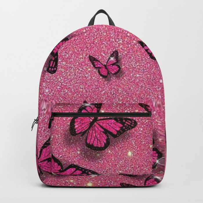 Cute Pink Butterfly on Glitter Aesthetic Background Backpack