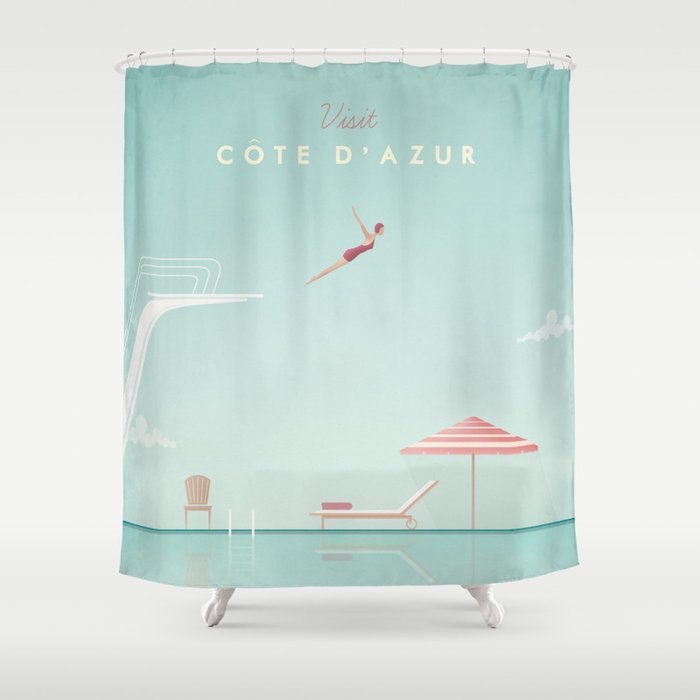 Vintage Côte d'Azur Travel Poster Shower Curtain