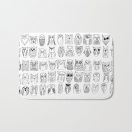 seventy unique owls  Bath Mat | Illustration, Black and White, Pattern, Animal 