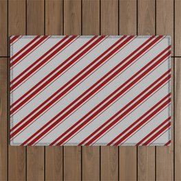 [ Thumbnail: Grey and Dark Red Colored Lined Pattern Outdoor Rug ]