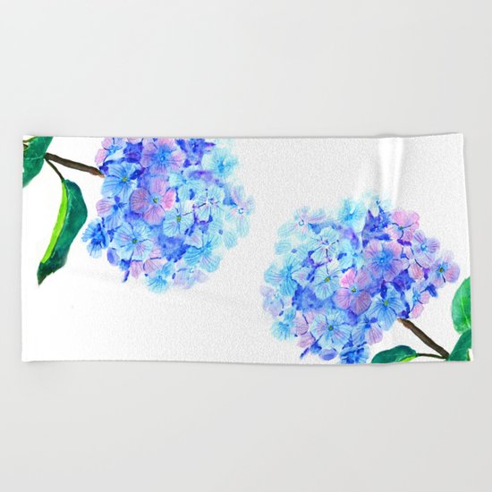 blue purple hydrangea Beach Towel