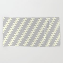 [ Thumbnail: Grey and Beige Colored Lines/Stripes Pattern Beach Towel ]