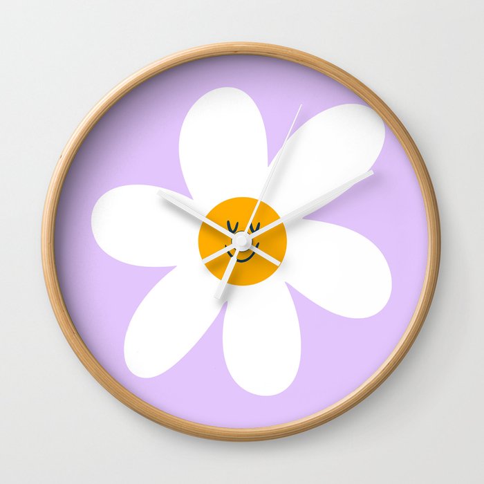Summer Daisies Groovy Boho Floral Daisy Purple Lilac Wall Clock