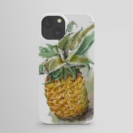 Ripe juicy pineapple with green leaves. Watercolor hand-drawn.  iPhone Case