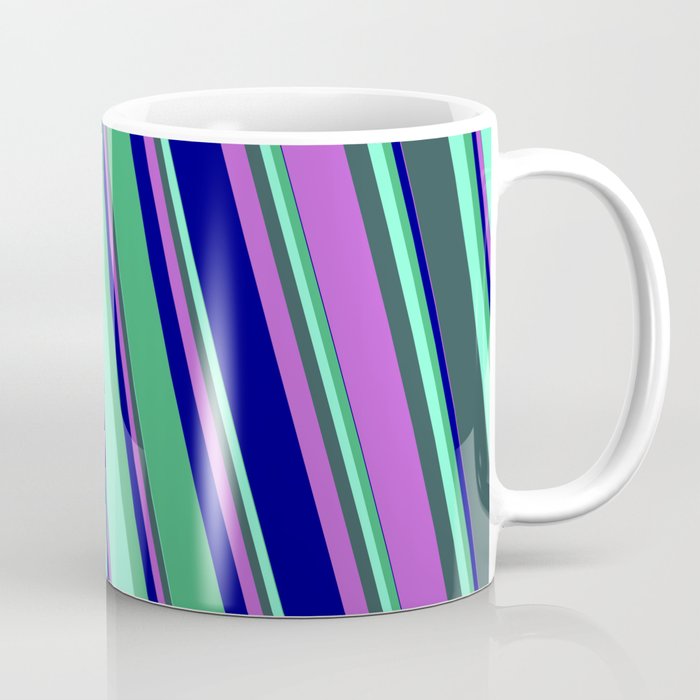 Eyecatching Sea Green, Aquamarine, Dark Slate Gray, Orchid, and Blue Colored Lines Pattern Coffee Mug