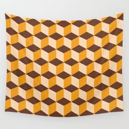 Classic mid mod - Cube Yellow Wall Tapestry