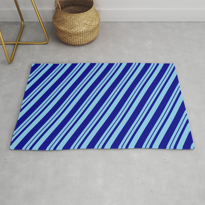 Sky Blue and Dark Blue Colored Stripes Pattern Rug
