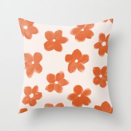 Vintage 60s Flowers in Burnt Orange Throw Pillow