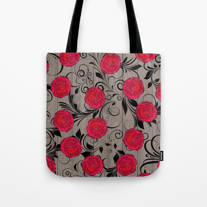 Poppies on Weathered Wood Tote Bag