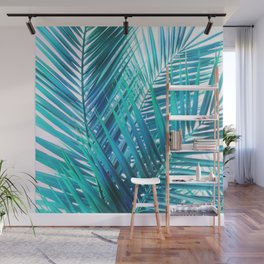 Turquoise Palm Leaves Wall Mural