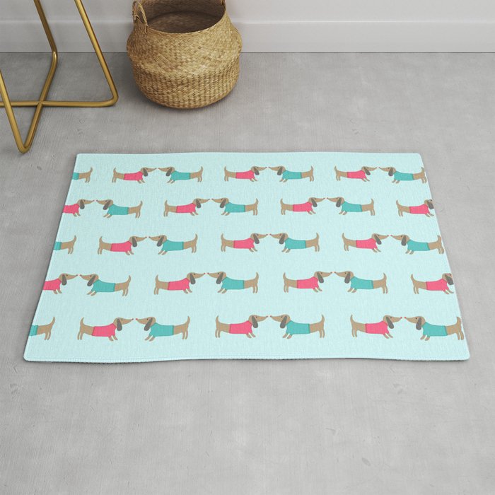 Cute dog lovers in mint background Rug