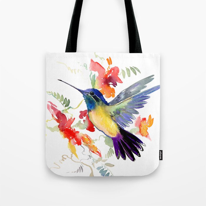 Hummingbird, floral bird art, soft colors Tote Bag