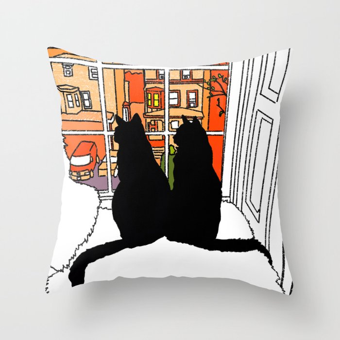 Window Cats Color Throw Pillow