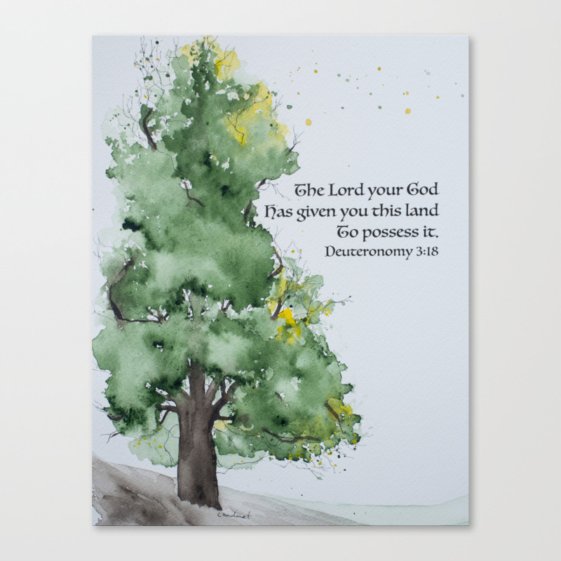Watercolor Painting Of Oak Tree With Bible Verse Canvas Print By