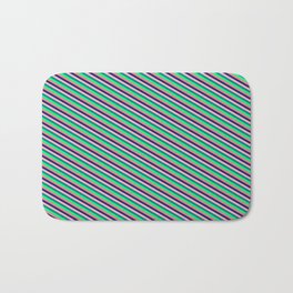 [ Thumbnail: Eyecatching Light Coral, Midnight Blue, Light Pink, Teal, and Green Colored Pattern of Stripes Bath Mat ]
