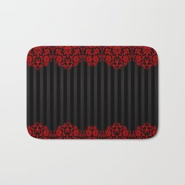 Beautiful Red Damask Lace and Black Stripes Bath Mat | Graphicdesign, Abstract, Floral, Black, Elegant, Classy, Stripes, Pattern, Damask, Design 