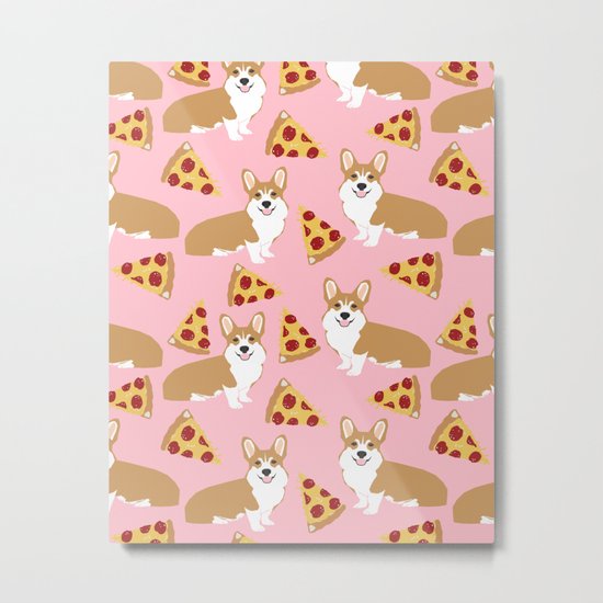 Welsh Corgi Pizza pattern funny dog art customized pet portrait children fur baby must have corgi Metal Print