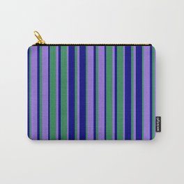 [ Thumbnail: Purple, Sea Green & Blue Colored Stripes/Lines Pattern Carry-All Pouch ]