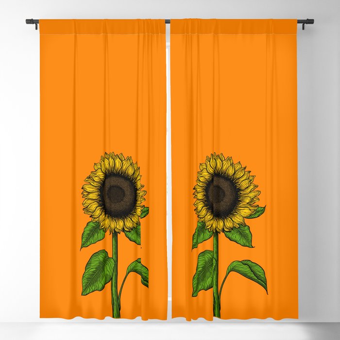 Sunflower on orange Blackout Curtain