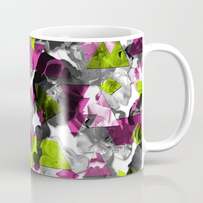 Geometric Fragmented Wild Rose Pattern Chartreuse Coffee Mug