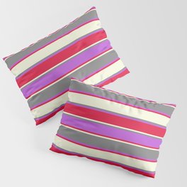 [ Thumbnail: Crimson, Beige, Grey, and Orchid Colored Lines Pattern Pillow Sham ]
