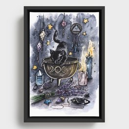 Black cat, magic illustration Framed Canvas