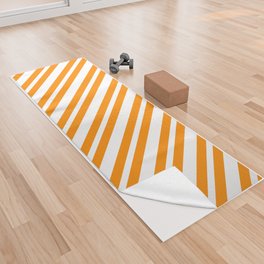 [ Thumbnail: White & Dark Orange Colored Stripes/Lines Pattern Yoga Towel ]