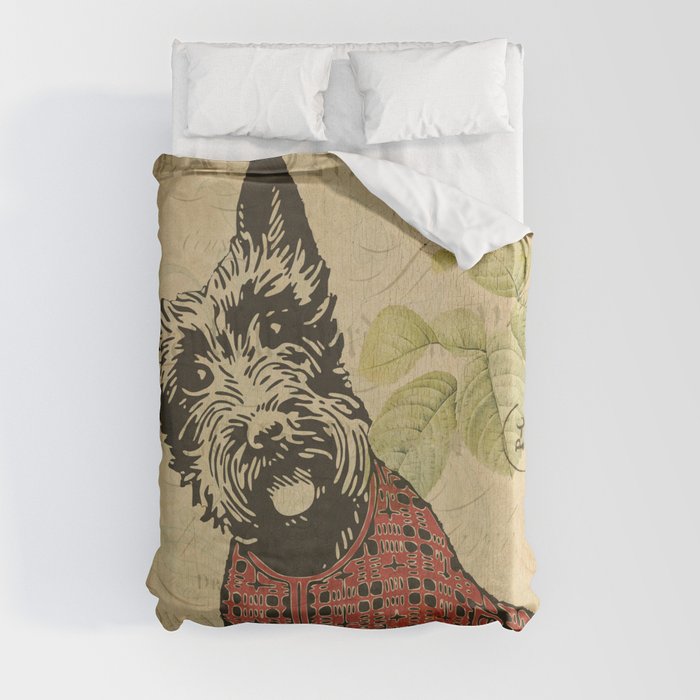 Vintage Floral Scottie Postcard Duvet Cover