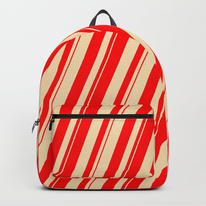 Tan and Red Colored Lines Pattern Backpack