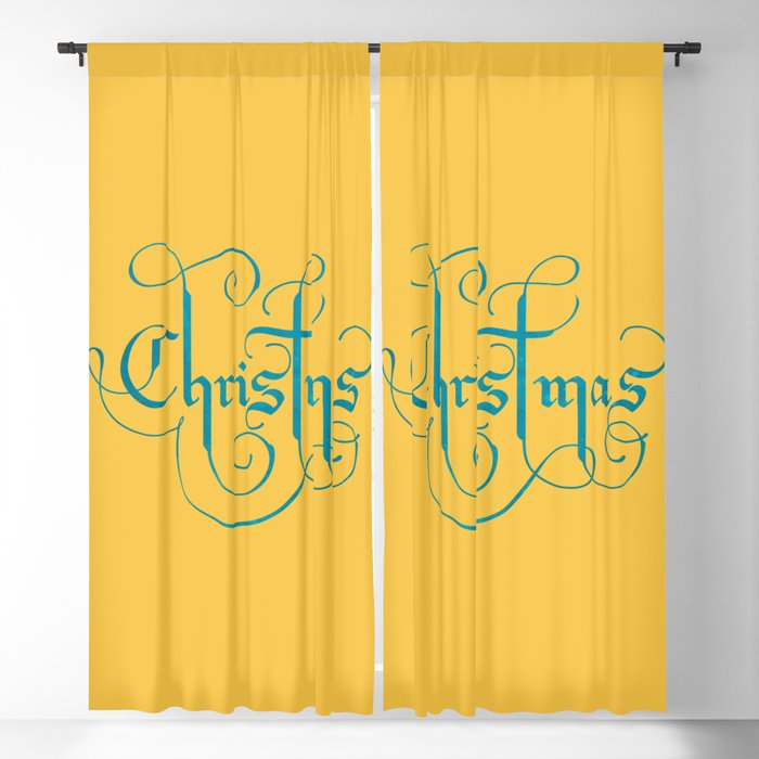 Romantic Christmas Typography Yellow Mint Blackout Curtain