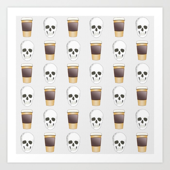 Coffee Skull Pattern Art Print
