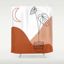 Boho Tan Mountain Plants & Moon Shower Curtain