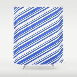 [ Thumbnail: Royal Blue and White Colored Stripes/Lines Pattern Shower Curtain ]