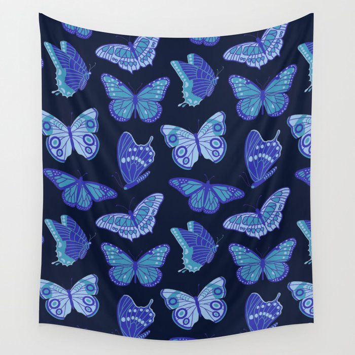 Texas Butterflies – Blue on Navy Pattern Wall Tapestry